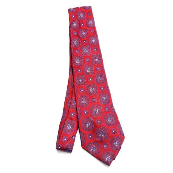 Paul Fredrick Red Silk Tie Woven Long Geometric‎ - Picture 6 of 6